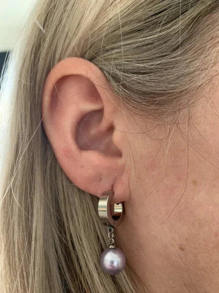 Oorringen Met Parel Lila 14mm 14mm 3mm alles chirurgisch staal dames Geen hanger Geen_Parel lila Met hanger Met_hanger oorbellen oormodel Oorringen oorringetjes parel PVD Soort sieraad_Oorringen Staal zilverkleurig zweerknopjes