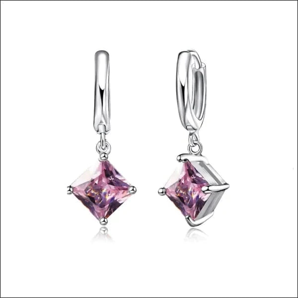Zilveren Oorringetjes Met Zirkonia Ruit Roze 12mm alles dames Donker Blauw factory-outlet geboortesteen Geen oormodel Geen_Parel groen kinderen Meerdere kleuren Met_hanger Met_steen olijf_groen oorbellen Oorringen oorringetjes Paars Roze ruit silver Soort sieraad_Oorringen Volwassenen zilver zirkonia