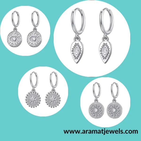 Zilveren-oorringen-met Bedel- Zirkonia 12mm 12mm alles bedel boho CRMYA dames dots Geen_Parel Met_hanger Met_steen Oor oorbellen oorringen oorringetjes Plating (gouden of zilveren laagje) rond silver Soort sieraad_Oorringen ster Sterretje transparant Volwassenen zilver zirkonia