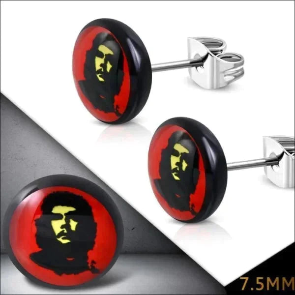 Stalen Logo Oorbellen - 7.5mm Che Guevara 10mm 7mm acryl alles chirurgisch staal dames Geen hanger Geen_Parel heren Kleur_Zwart Meerdere Maten Meerdere Varianten oorbellen oormodel PVD rood Soort sieraad_Oorbellen Staal Video Volwassenen zilverkleurig zwart zweerknopjes