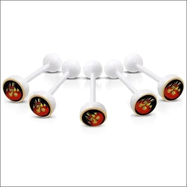 Witte Tongpiercing met logo Vlammen-Dobbelsteentjes 1.6mm 16mm 8mm alles Aramat Jewels Barbell bioplast dames Geen hanger Geen_steen heren Meerdere Varianten piercing Piercings Tong Tongpiercings uniseks Volwassenen wit