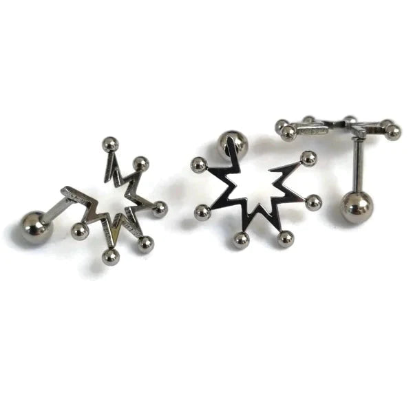 Helixpiercing Dots Zilver Kleur Links 1.2mm 6mm alles Barbell chirurgisch staal dames dots fantasie Helix helixpiercings jin links nakijken Oor piercing Piercings PVD Staal Stud tekst Volwassenen zilverkleurig