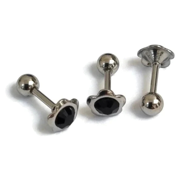Helixpiercing Bloem Met Zirkonia Zwart Zilver Kleur 1.2mm 6mm alles Barbell bloem chirurgisch staal dames fantasie Helix helixpiercings jin Met_steen nakijken Oor piercing Piercings PVD Staal tekst Volwassenen zilverkleurig zirkonia zwart