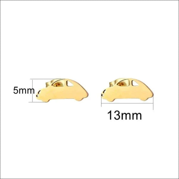 Goudkleurige Oorbellen Auto Zweerknopjes Chirurgisch Staal 13mm 5mm 8720157038702 alles chirurgisch staal dames dier fantasie fgift Geen edelsteen Geen hanger Geen oormodel Geen steen goudkleurig oorbellen PVD Staal Volwassenen zonder steen Zonder_steen zweerknopjes
