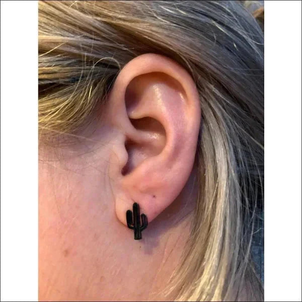 Stalen Oorbellen Cactus - 10mm 7mm 8720157038658 alles Aramat Jewels chirurgisch staal dames fgift Geen edelsteen Geen hanger Geen steen gepolijst goudkleurig kinderen Meerdere Varianten natuur oor532 oorbellen oormodel PVD Staal Volwassenen Zonder_hanger Zonder_steen Zwart zweerknopjes