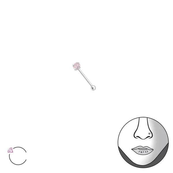 Echt Zilveren Neuspiercing Opaal-roze-2mm 0.8mm 2mm alles Aramat Jewels dames elf925 Met_steen Neus Neuspiercing opaal piercing Piercings rond roze silver Volwassenen zilver