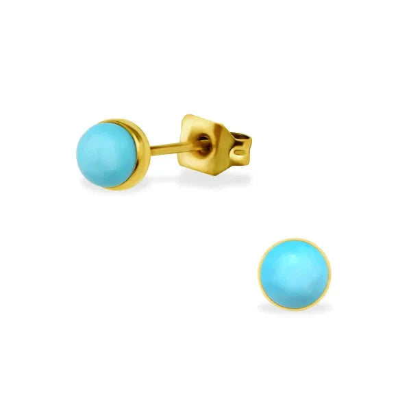 Stalen Oorbellen turquoise steentje 5mm 5mm 6mm alles blauw chirurgisch staal dames Geen hanger Geen oormodel Geen_Parel goudkleurig Kleur_Goudkleurig oorbellen PVD rond Soort sieraad_Oorbellen staal Volwassenen zweerknopjes