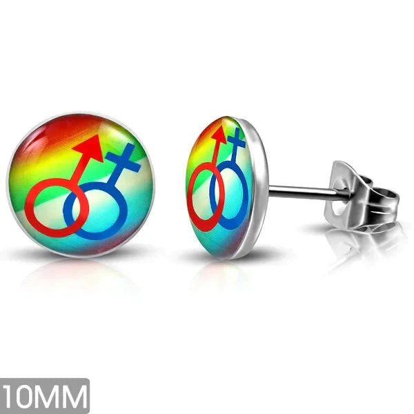 Stalen Logo Oorknoppen - 10mm Gay pride-heren en dames-symbool 10mm 7mm acryl alles chirurgisch staal dames Geen hanger Geen_Parel heren logo oorbellen Meerdere Maten Meerdere Varianten oorbellen oormodel PVD Staal Video Volwassenen zilverkleurig zweerknopjes