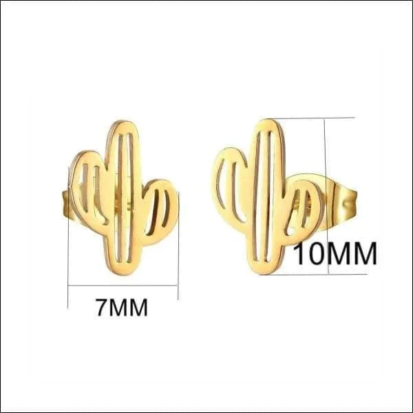 Stalen Oorbellen Cactus - Goudkleurig-10x7mm 10mm 7mm 8720157038658 alles Aramat Jewels chirurgisch staal dames fgift Geen edelsteen Geen hanger Geen steen gepolijst goudkleurig kinderen Meerdere Varianten natuur oor532 oorbellen oormodel PVD Staal Volwassenen Zonder_hanger Zonder_steen Zwart zweerknopjes