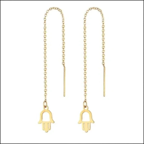 Stalen Goudkleurige Doortrek Oorbellen Met Kettinkje Hamsa Hand 10mm 2 hartjes 8720157038504 9cm alles Aramat Jewels chirurgisch staal cirkel cirkel met kruisje dames doortrekoorbellen fgift Geen edelsteen Geen hanger Geen oormodel Geen steen gepolijst goudkleurig Hamsa Hand hart Hartje Kroon Meerdere Varianten met ketting Met_ketting Nieuw oorbellen PVD Sleutel Staal Volwassenen Zeester Zonder_steen zweerknopjes