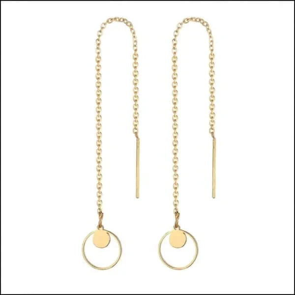 Stalen Goudkleurige Doortrek Oorbellen Met Kettinkje cirkel 10mm 2 hartjes 8720157038504 9cm alles Aramat Jewels chirurgisch staal cirkel cirkel met kruisje dames doortrekoorbellen fgift Geen edelsteen Geen hanger Geen oormodel Geen steen gepolijst goudkleurig Hamsa Hand hart Hartje Kroon Meerdere Varianten met ketting Met_ketting Nieuw oorbellen PVD Sleutel Staal Volwassenen Zeester Zonder_steen zweerknopjes