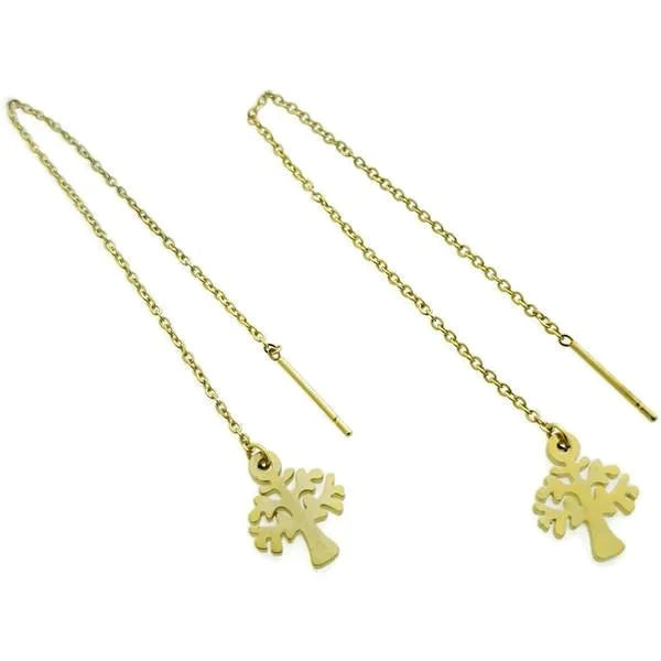 Stalen Goudkleurige Doortrek Oorbellen Met Kettinkje Levensboom 10mm 2 hartjes 8720157038504 9cm alles Aramat Jewels chirurgisch staal cirkel cirkel met kruisje dames doortrekoorbellen fgift Geen edelsteen Geen hanger Geen oormodel Geen steen gepolijst goudkleurig Hamsa Hand hart Hartje Kroon Meerdere Varianten met ketting Met_ketting Nieuw oorbellen PVD Sleutel Staal Volwassenen Zeester Zonder_steen zweerknopjes