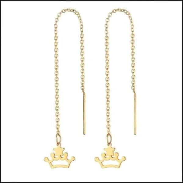 Stalen Goudkleurige Doortrek Oorbellen Met Kettinkje Kroon 10mm 2 hartjes 8720157038504 9cm alles Aramat Jewels chirurgisch staal cirkel cirkel met kruisje dames doortrekoorbellen fgift Geen edelsteen Geen hanger Geen oormodel Geen steen gepolijst goudkleurig Hamsa Hand hart Hartje Kroon Meerdere Varianten met ketting Met_ketting Nieuw oorbellen PVD Sleutel Staal Volwassenen Zeester Zonder_steen zweerknopjes