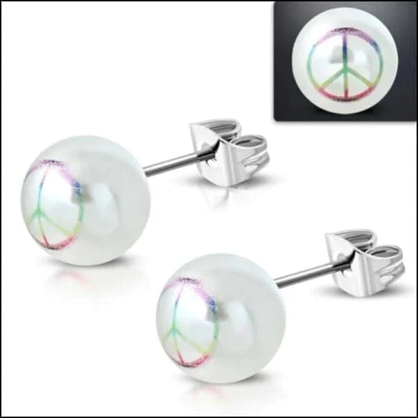 Stalen Parel Oorbellen 9.5mm- Vredesteken 10mm 9.5mm alles bloem chirurgisch staal dames Doodshoofd doodskop Geen hanger Meerdere Varianten oorbellen oormodel parel Piratenhoofd PVD Rond roze Skull Soort sieraad_Oorbellen Spiraal Regenboog Staal ster Sterren Regenboog Sterretjes Regenboog Tribal Video Volwassenen Vredesteken wit zweerknopjes