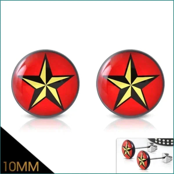 Ster Oorbellen- Acryl-staal Nautische-Rood-Ster-10mm 10mm acryl alles chirurgisch staal dames Geen hanger Geen oormodel Geen_steen jin nakijken oorbellen PVD rond Staal ster uniseks Volwassenen wit zilverkleurig zwart