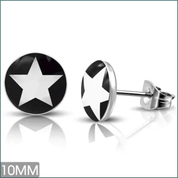 Ster Oorbellen- Acryl-staal Ster-Wit-Zwart-10mm 10mm acryl alles chirurgisch staal dames Geen hanger Geen oormodel Geen_steen jin nakijken oorbellen PVD rond Staal ster uniseks Volwassenen wit zilverkleurig zwart