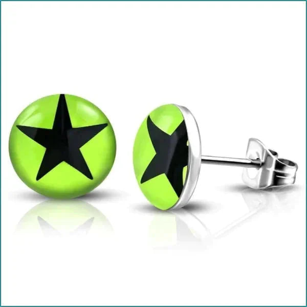 Ster Oorbellen- Acryl-staal Ster-Groen-Zwart-7mm 10mm acryl alles chirurgisch staal dames Geen hanger Geen oormodel Geen_steen jin nakijken oorbellen PVD rond Staal ster uniseks Volwassenen wit zilverkleurig zwart