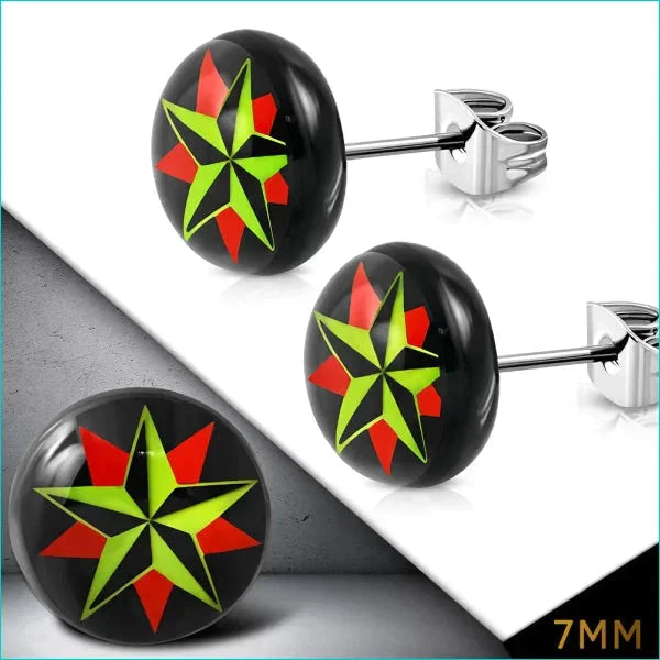 Ster Oorbellen- Acryl-staal Nautische-ster-7mm 10mm acryl alles chirurgisch staal dames Geen hanger Geen oormodel Geen_steen jin nakijken oorbellen PVD rond Staal ster uniseks Volwassenen wit zilverkleurig zwart