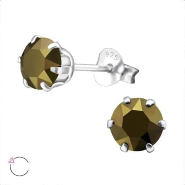 Zilveren Oorbellen 6mm Bruin Kristal 6mm 8720157098904 alles Aramat Jewels bruin dames Geen hanger Geen oormodel heren kinderen kristal Met_steen oor735 oorbellen rond Soort sieraad_Oorbellen Volwassenen