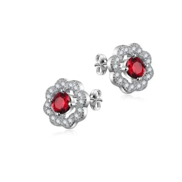 Zilveren Dames Oorbellen Met Rode Zirkonia 925 Zilver 10mm alles bloem dames factory-outlet Geen hanger Geen oormodel Geen_Parel Met_steen oorbellen rond rood silver transparant uniseks Volwassenen zilver zirkonia Zonder_hanger