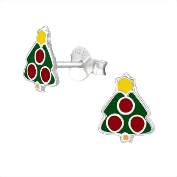 Zilveren Kerst Oorbellen Kerstboom Emaille 10x8mm 10mm 8720157046233 8mm alles Aramat Jewels dames elf925 emaille Geen hanger Geen_Parel Geen_steen groen kerst kinderen natuur oormodel plastick silver Winter zilver Zonder_hanger Zonder_steen