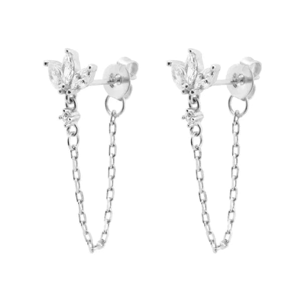 Zilveren-oorbellen-ketting- Zirkonia 925 Zilver-transparant 10mm alles CRMYA dames Geen hanger Geen_Parel Met_ketting Met_steen Oor oorbellen ovaal silver transparant Volwassenen waaier zilver zirkonia
