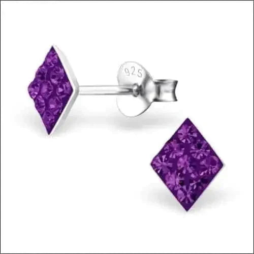 Zilveren Kristal Oorbellen Ruit- Paars 8720157011651 alles Aramat Jewels dames elf925 Geen hanger Geen oormodel geometrisch kinderen kristal Licht Zalm Met_steen oor449-5223 oorbellen oranje paars roze ruit silver transparant Volwassenen zilver