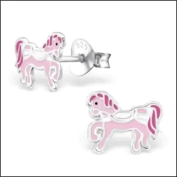 Roze Emaille Paarden Oorbellen