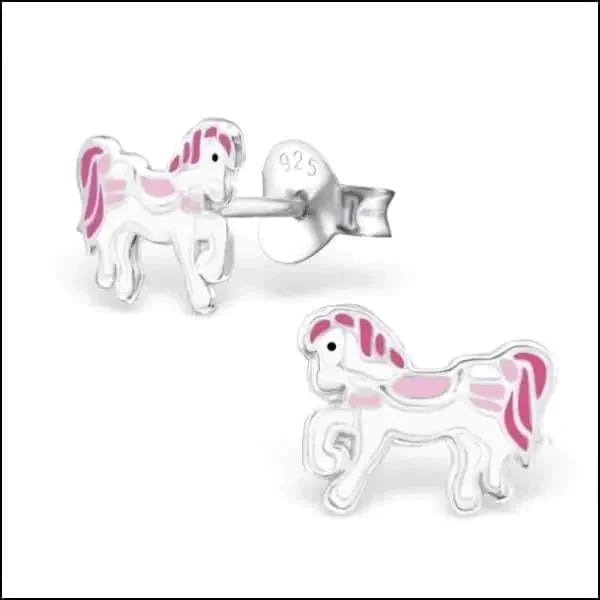 Roze Emaille Paarden Oorbellen
