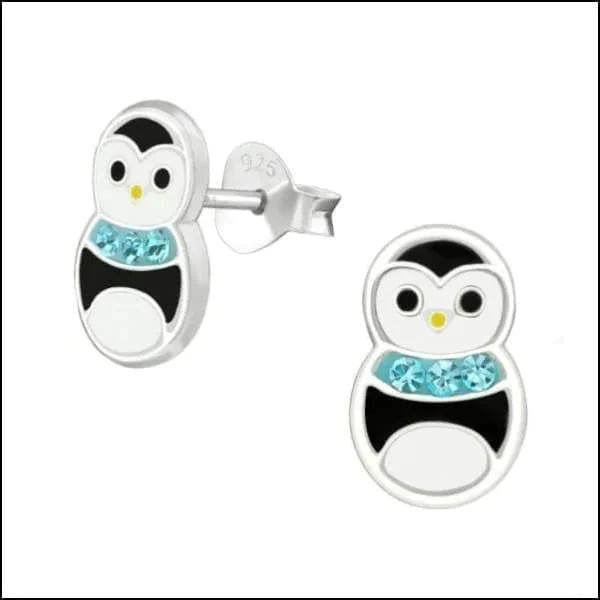 Zilveren Oorbellen Pinguïn 925 Zilver Emaille Blauw Kristal-10x6mm 8720157032755 9mm alles Aramat Jewels dames dier elf925 emaille Geen hanger Geen oormodel kinderen kristal Met_steen multikleurig oorbellen plastick silver Soort sieraad_Oorbellen zilver zonder hanger Zonder_hanger