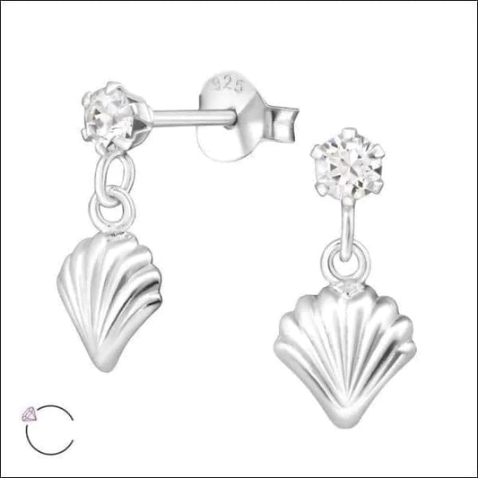 Zilveren Kristal Oorbellen Met Hanger Schelp 8720157027362 alles Aramat Jewels dames Geen hanger Geen oormodel kinderen kristal Met_hanger Met_steen oorbellen schelp Soort sieraad_Oorbellen transparant Volwassenen