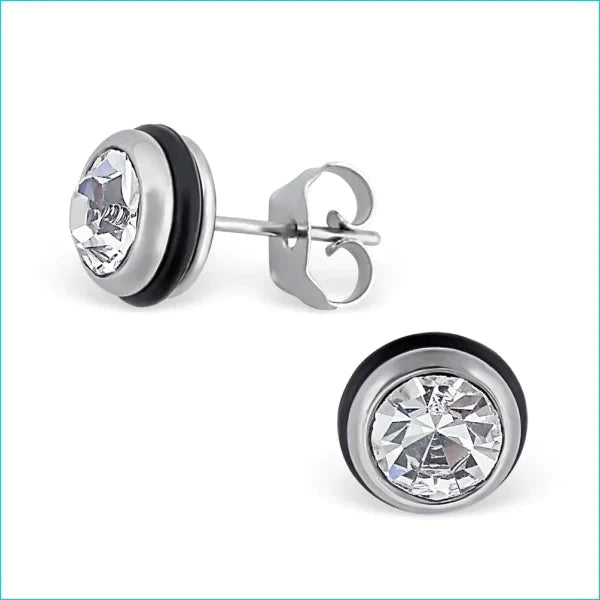 Kristal Oorbellen Rond Rubber 8mm alles dames heren kristal Met_steen oorbellen rond rubber Staal transparant uniseks Volwassenen Zwart