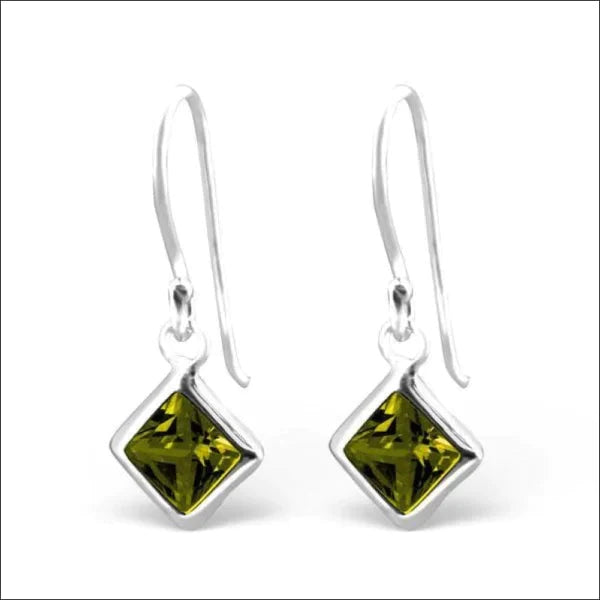 Oorhanger Vierkant Kinderen Zirkonia Olijf Groen 925 Zilver 20mm alles dames elf925 Geen hanger Geen_Parel groen kinderen Met_steen oorbellen oorhangers plastick ruit silver vierkant Volwassenen zilver zirkonia