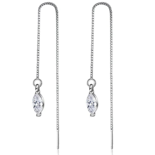 Zilveren Doortrek Oorbellen Met Kettinkje Ovale Zirkonia 11cm alles anenjery dames doortrekoorbellen Geen oormodel Geen_Parel kinderen met ketting Met_ketting Met_steen nakijken Oor oorbellen oorhangers ovaal plastick silver transparant unisex zilver zirkonia