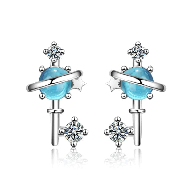 Zilveren Oorbellen Sleutel Met Kristal Blauw 14mm 14mm 8mm alles Aramat Jewels blauw dames elf925 Geen hanger Geen oormodel kinderen kristal Met_steen oorbellen Oorhangers plastick silver transparant Volwassenen zilver zirkonia Zonder_hanger