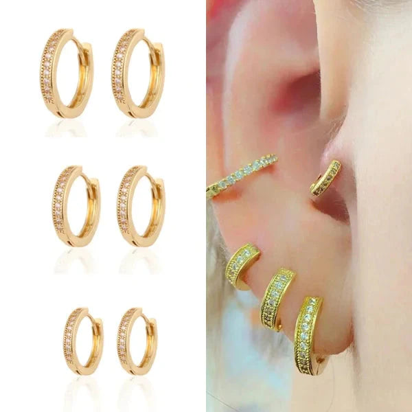 Goldplated Oorringetjes Set Goud Kleur 10mm 12mm 14mm alles CRMYA dames Geen_Parel goudkleurig kinderen met ketting Met_ketting nakijken Oor oorbellen oorbellenset Oorringen oorringen_set oorringetjes Plating (gouden of zilveren laagje) rond Soort sieraad_Oorringen transparant zirkonia Zonder_hanger Zonder_steen