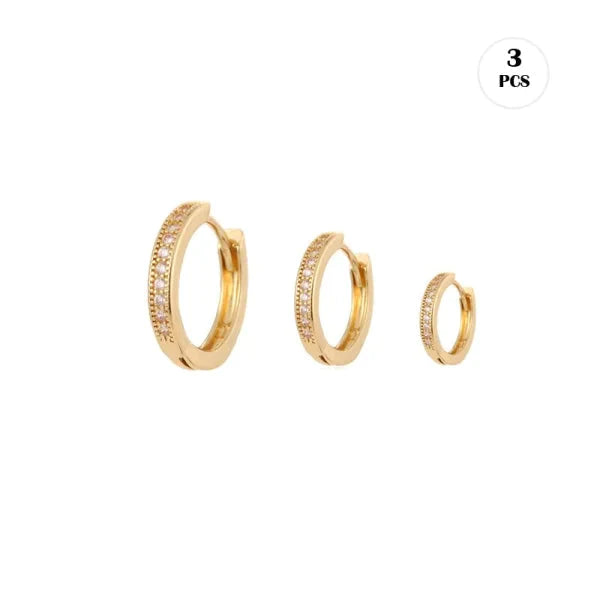 Goldplated Oorringetjes Set Goud Kleur 10mm 12mm 14mm alles CRMYA dames Geen_Parel goudkleurig kinderen met ketting Met_ketting nakijken Oor oorbellen oorbellenset Oorringen oorringen_set oorringetjes Plating (gouden of zilveren laagje) rond Soort sieraad_Oorringen transparant zirkonia Zonder_hanger Zonder_steen