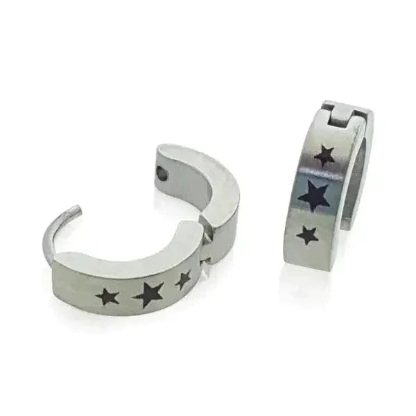 Stalen Oorringen 14mm Sterren-14x4mm 14mm 8720157053897 alles Aramat Jewels chirurgisch staal Geen edelsteen kristal Meerdere Varianten Met_steen oor94-XE45688 oorbellen Oorringen oorringetjes PVD Soort sieraad_Oorringen Staal zilverkleurig zirkonia zonder hanger Zonder_hanger zweerknopjes