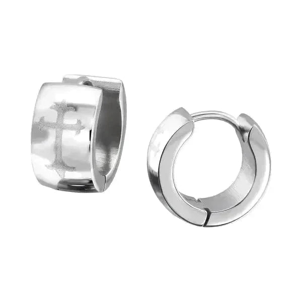 Stalen Oorringen 14mm Kruisje-14x7mm 14mm 8720157053897 alles Aramat Jewels chirurgisch staal Geen edelsteen kristal Meerdere Varianten Met_steen oor94-XE45688 oorbellen Oorringen oorringetjes PVD Soort sieraad_Oorringen Staal zilverkleurig zirkonia zonder hanger Zonder_hanger zweerknopjes