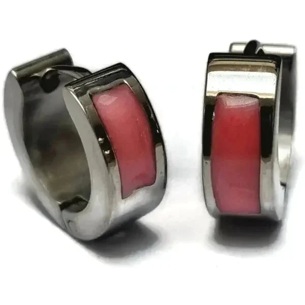 Stalen Oorringen 14mm Roze-shimmer-14x5mm 14mm 8720157053897 alles Aramat Jewels chirurgisch staal Geen edelsteen kristal Meerdere Varianten Met_steen oor94-XE45688 oorbellen Oorringen oorringetjes PVD Soort sieraad_Oorringen Staal zilverkleurig zirkonia zonder hanger Zonder_hanger zweerknopjes