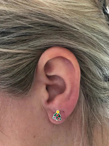 Zilveren Kerst Oorbellen Kerstboom Emaille 10x8mm 10mm 8720157046233 8mm alles Aramat Jewels dames elf925 emaille Geen hanger Geen_Parel Geen_steen groen kerst kinderen natuur oormodel plastick silver Winter zilver Zonder_hanger Zonder_steen
