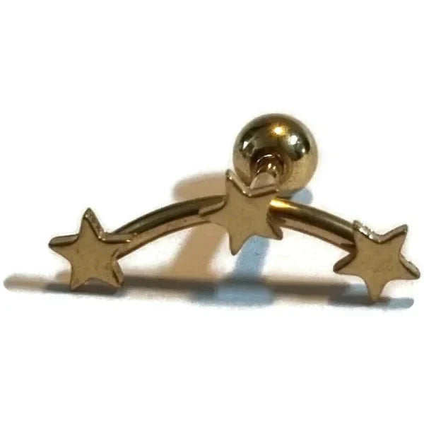 Helixpiercing Goudkleurig 3 Sterren Chirurgisch Staal 16mm 1.2mm 3 sterren 6mm alles Barbell chirurgisch staal dames goudkleurig Helix helixpiercings jin nakijken Oor piercing Piercings PVD Staal ster tekst Volwassenen Zonder_steen