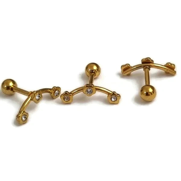 Helixpiercing 3 Bloemen Zirkonia Steentjes Transparant 1.2mm 6mm alles Barbell bloem chirurgisch staal dames goudkleurig Helix helixpiercings jin Met_steen nakijken Oor piercing Piercings PVD Staal Stud tekst transparant Volwassenen zirkonia