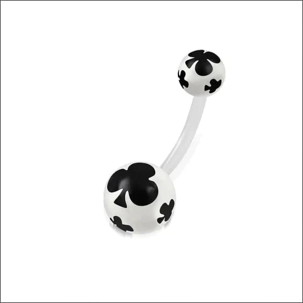 Bioplast Navelpiercing - Klavertje-Zwart-Wit 1.6mm 10mm acryl alles Aramat Jewels bioplast blauw dames Meerdere kleuren multikleurig Navel navelpiercings piercing Piercings regenboog Volwassenen wit Zonder_hanger Zonder_steen