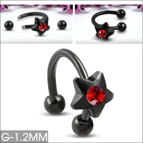 Chirurgisch Stalen Horseshoe Ster Zwart Rood Staal 1.2mm 1.2mm 10mm 8720157019190 alles Aramat Jewels chirurgisch staal Circular barbell Circular_barbell dames hel327-bds023 Helix helixpiercings heren Kleur_Zwart nakijken Oor Piercings PVD rood Staal ster tekst uniseks unisex Volwassenen Wenkbrauw wenkbrauwpiercings zirkonia zwart