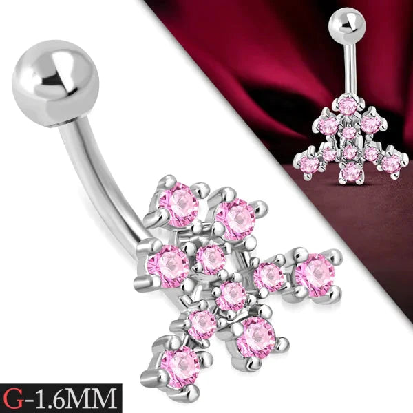 Chirurgisch Stalen Navelpiercing Driehoek Roze Zirkonia`s 1.6mm 10mm alles Aramat Jewels chirurgisch staal dames driehoek Navel Navelpiercing zonder hanger navelpiercings piercing Piercings PVD roze Staal Volwassenen zilverkleurig zirkonia Zonder_hanger