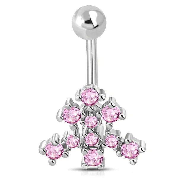 Chirurgisch Stalen Navelpiercing Driehoek Roze Zirkonia`s 1.6mm 10mm alles Aramat Jewels chirurgisch staal dames driehoek Navel Navelpiercing zonder hanger navelpiercings piercing Piercings PVD roze Staal Volwassenen zilverkleurig zirkonia Zonder_hanger