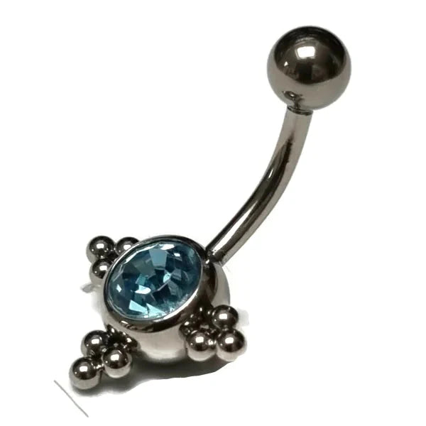 Chirurgisch Stalen Navelpiercing Eline Dots Aqua Blauw 1.6mm 10mm alles aqua Aramat Jewels blauw bolletjes chirurgisch staal dames dots Navel navelpiercings piercing Piercings PVD Staal Volwassenen zilverkleurig zirkonia Zonder_hanger