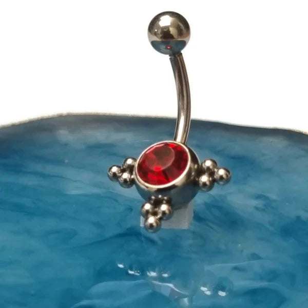 Chirurgisch Stalen Navelpiercing Eline Dots Rood Zirkonia 1.6mm 10mm alles Aramat Jewels bolletjes chirurgisch staal dames dots nakijken Navel Navelpiercing zonder hanger navelpiercings piercing Piercings PVD rood Staal Volwassenen zilverkleurig zirkonia Zonder_hanger