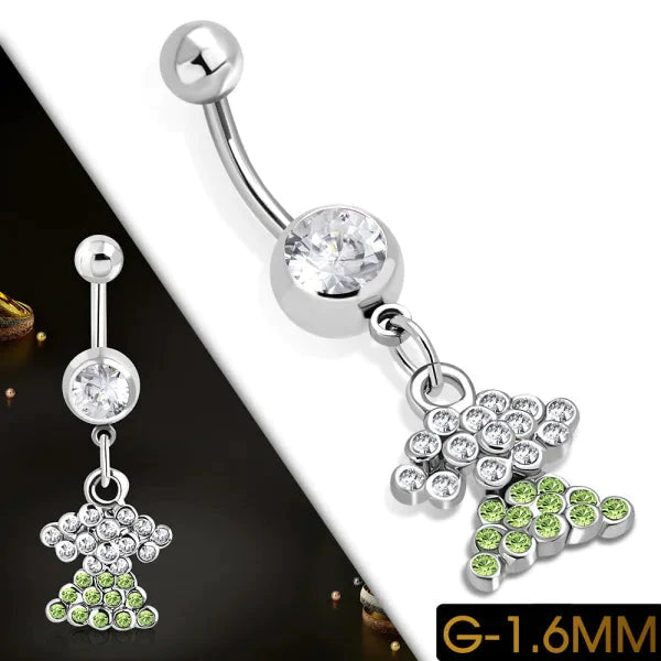 Chirurgisch Stalen Navelpiercing Met Hanger Groen 1.6mm 10mm alles Aramat Jewels chirurgisch staal dames driehoek Geen_Parel groen licht_groen Met_hanger Navel Navelpiercing met hanger navelpiercings piercing Piercings PVD Staal transparant Volwassenen zilverkleurig zirkonia